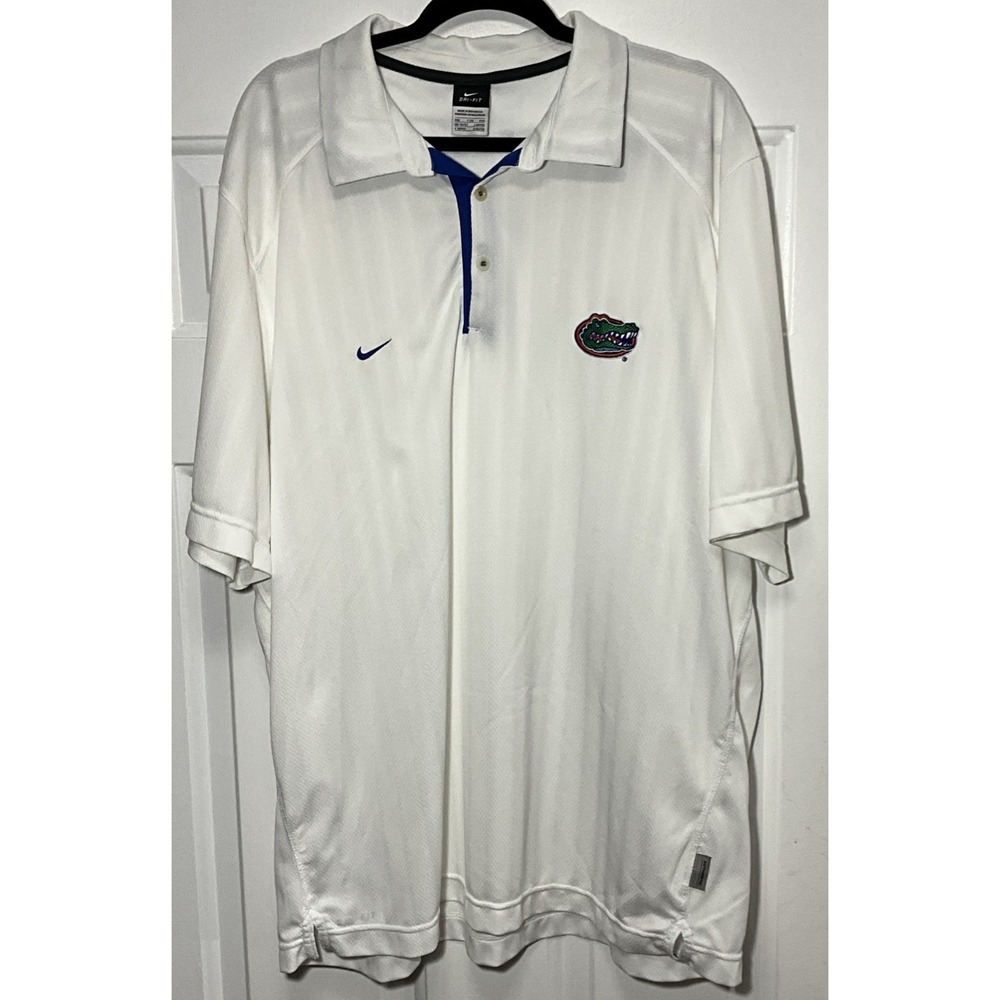 Florida Gator Football Embroidered Nike Dri-Fit Textured White Polo Men's XXL